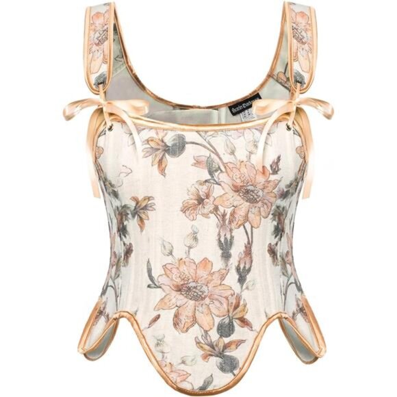 Women Renaissance Floral Lace Up Corset with Zipper 011 - Picture 1 of 6